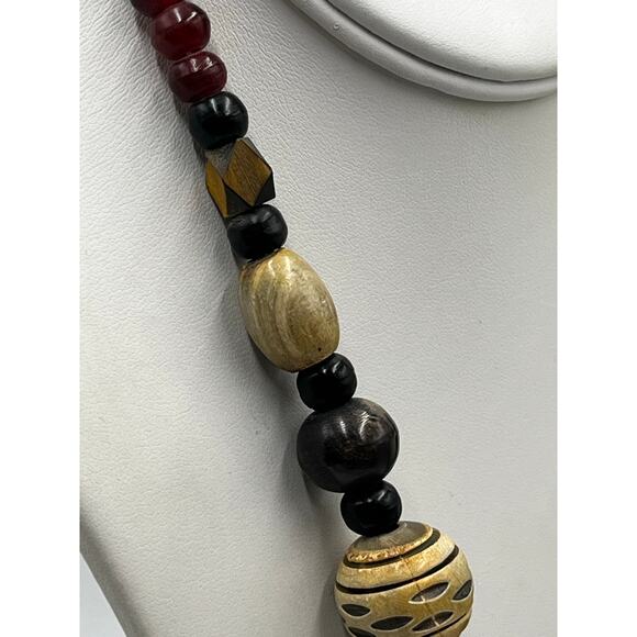 Vintage Bakelite Style Statement
Necklace Tribal Beaded 20"
Burgundy Gold Black - Picture 14 of 16
